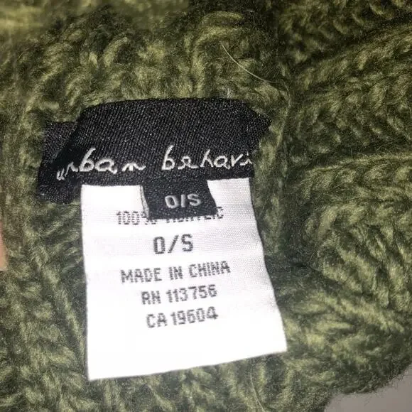 Urban Behavior Olive Green Knit Slouchie Beanie Hat - Picture 2 of 3